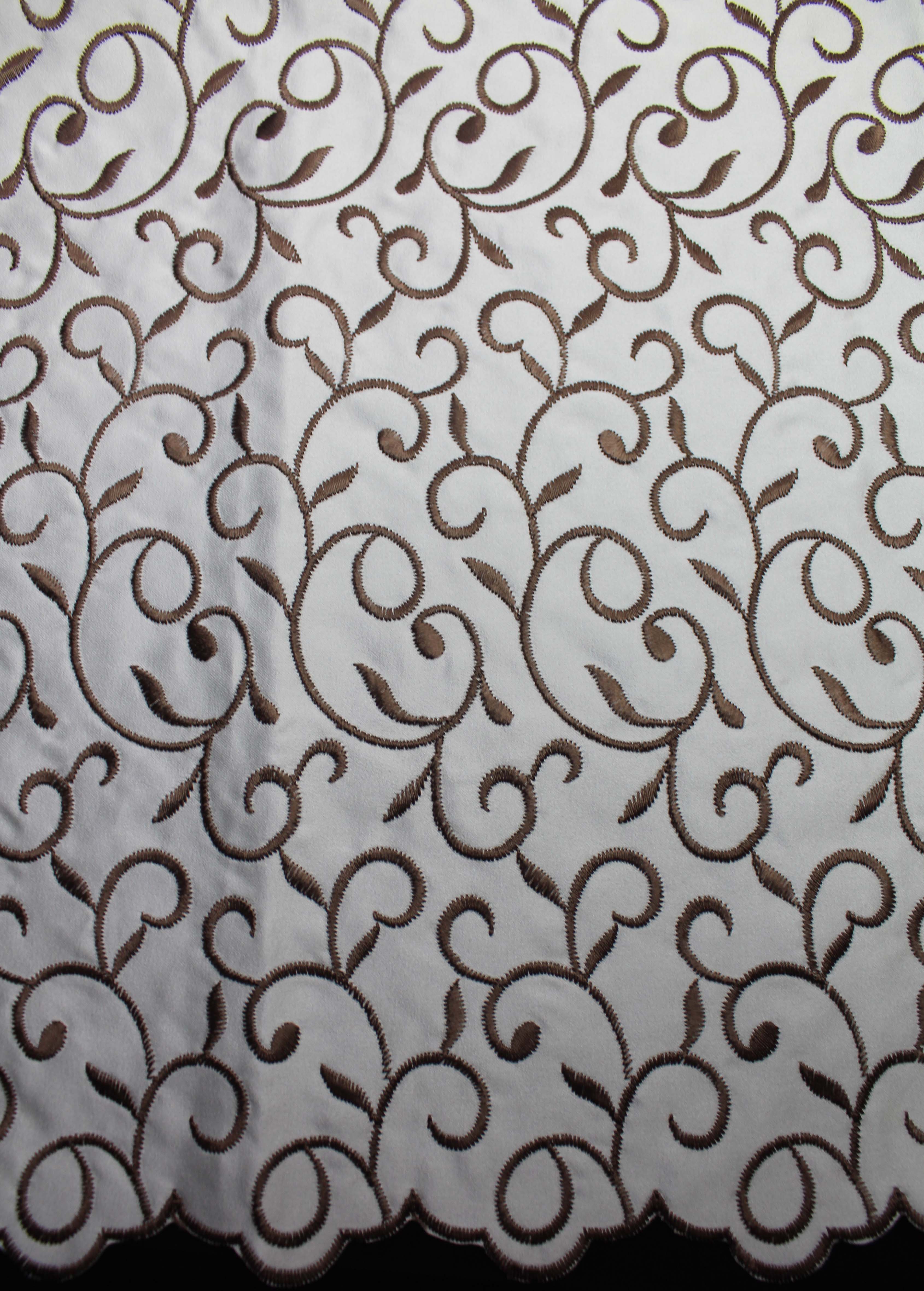 EMBROIDERED DUCHESS SATIN - IV/MID COCOA